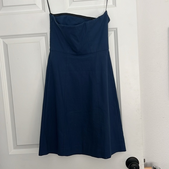 Theory Cotton Navy Blue Strapless Summer Dress - Picture 3 of 6